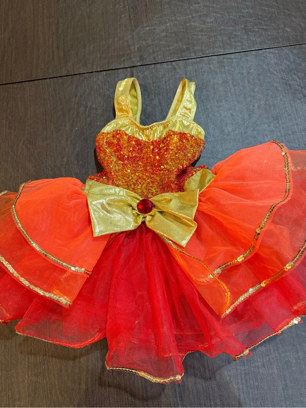 A Wish Come True Sparkling Red & Gold Kids Dance Ballerina Costume Sz SC